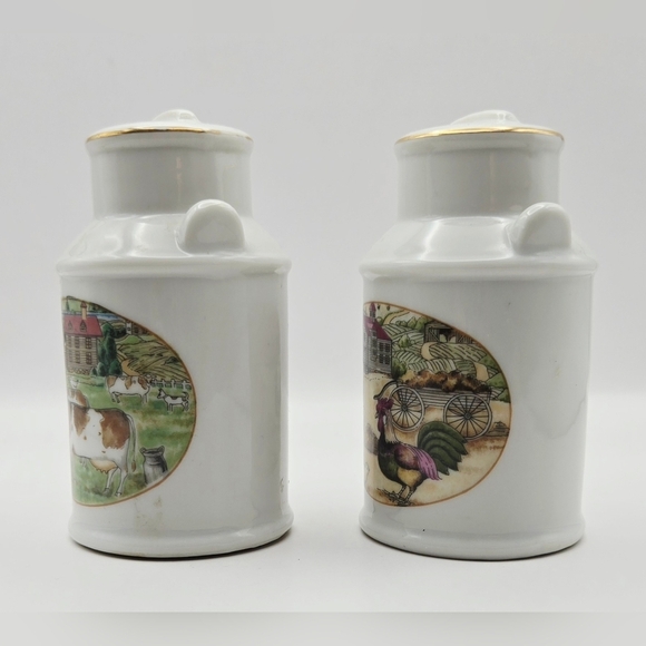 Vintage Japan Milk Can Salt Pepper Shakers Farm Cow Rooster - Picture 3 of 9